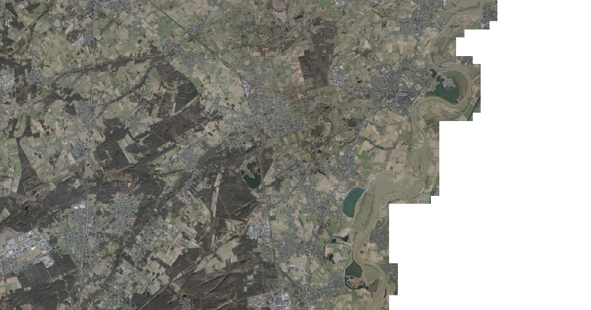 Luchtfoto van Maaseik met de gemeentegrens