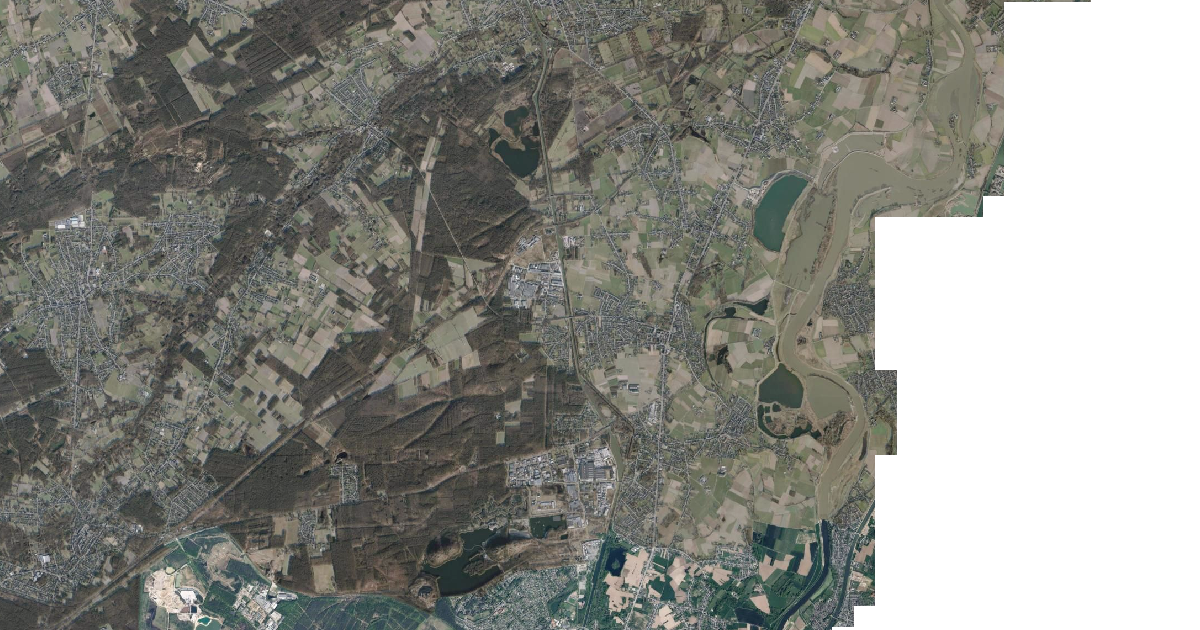 Luchtfoto van Dilsen-Stokkem met de gemeentegrens