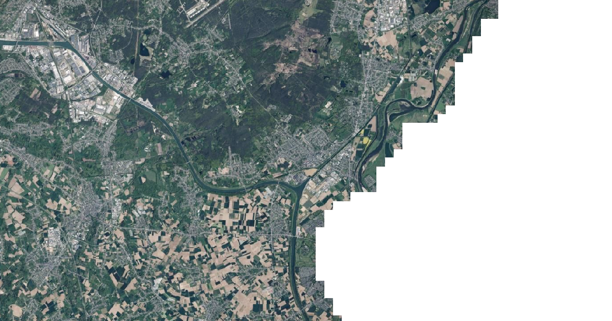 Luchtfoto van Lanaken met de gemeentegrens