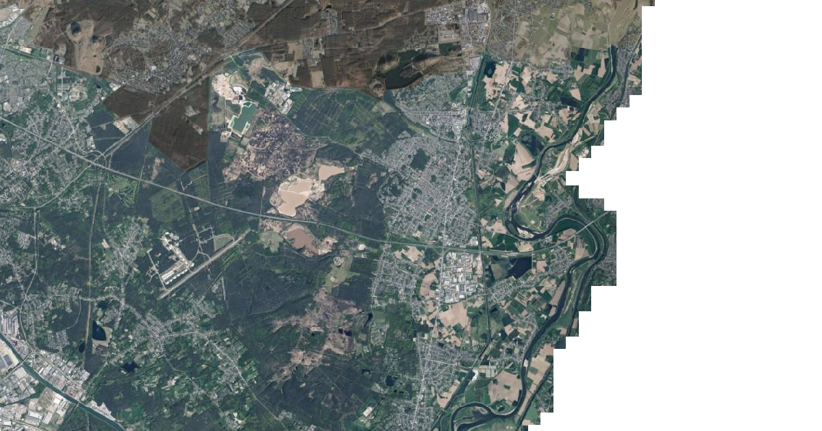 Luchtfoto van Maasmechelen met de gemeentegrens