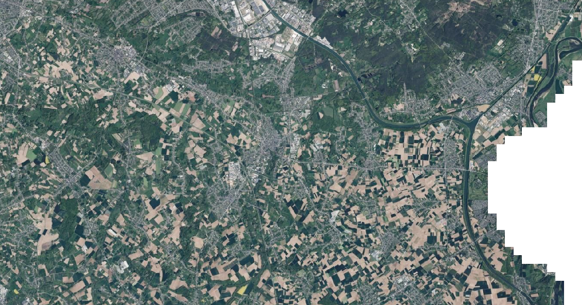 Luchtfoto van Bilzen-Hoeselt met de gemeentegrens