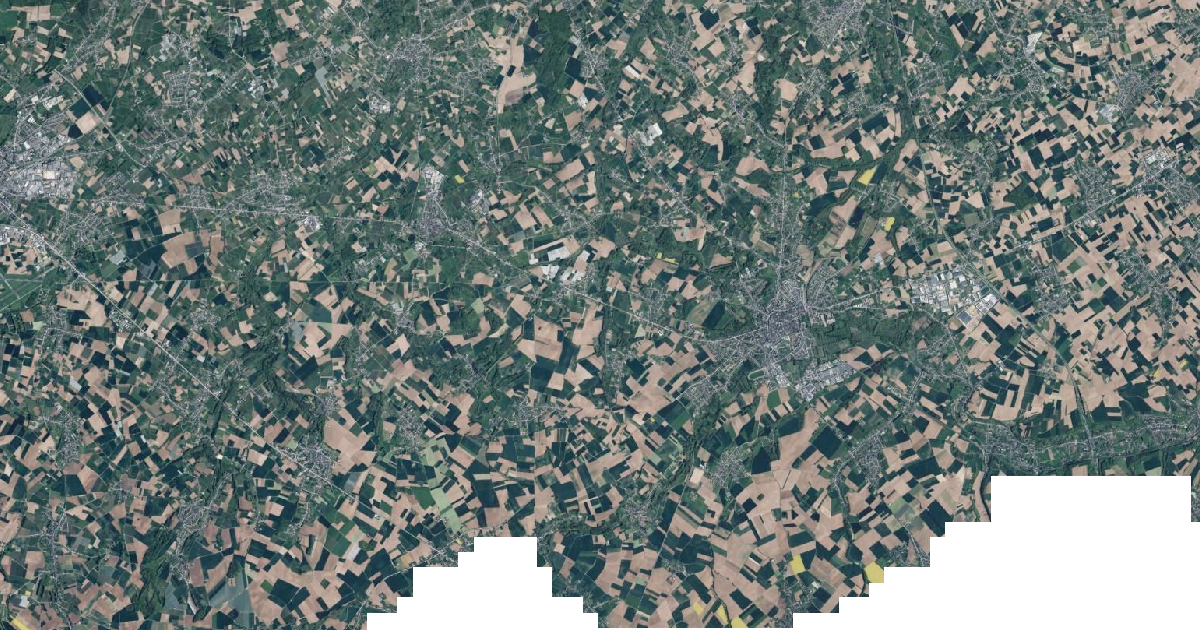 Luchtfoto van Tongeren-Borgloon met de gemeentegrens